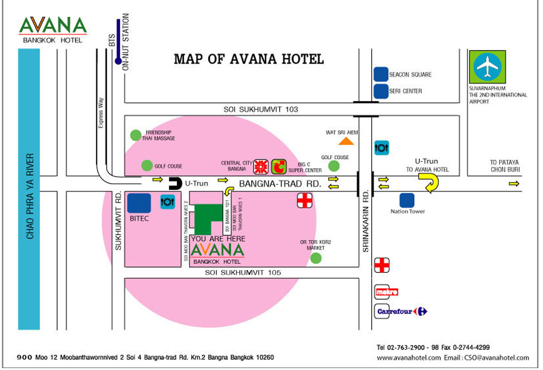 แผนที่ โรงแรมเอวาน่า บางนา สถานที่อบรมของ SAFETECH